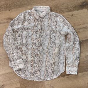 Anthropologie sheer sequined Snake Print Button Down Shirt